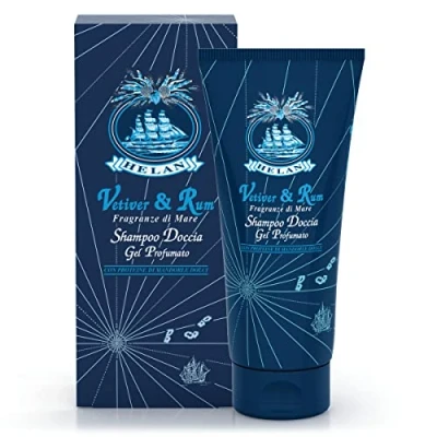 Image de Helan, Vetiver &amp; Rum, Gel Douche Homme Corps et Cheveux, Bain Moussant Parfumé Shampoing Frais Délicat, avec Amande Douce Extraits Végétaux Savon Liquide pour Usage Fréquent, 200 ml