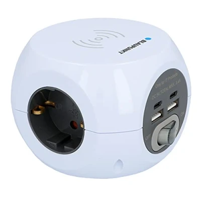 Image de BLAUPUNKT Cube multiprise 3 Prises, 2 Prises USB A + C, avec Interrupteur Marche/arrêt, Charge inductive, Blanc, 1,4 m