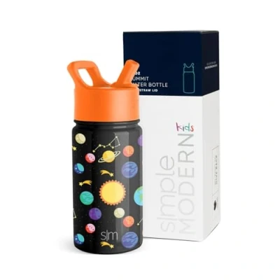Image de Simple Modern Bouteille d&#039;Eau pour Enfants avec Paille Gobelet Thermique en Acier Inoxydable Isolé Réutilisable Garçons et Filles Summit Collection 415ml Solar System