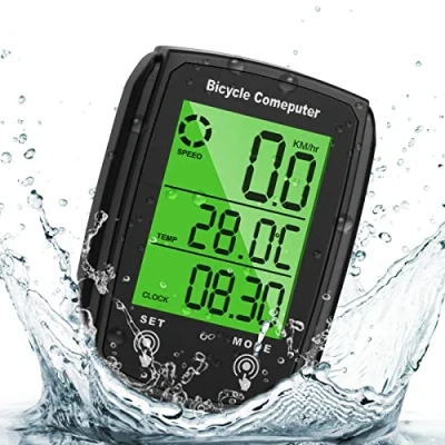 Image de URAQT Compteur de Vélo, 19 Fonctions IP65 Étanche Ordinateur avec écran Rétroéclairé LED, Contrôle Tactile, Démarrage/Arrêt Automatique, Vitesse Velo et Kilomètres VTT