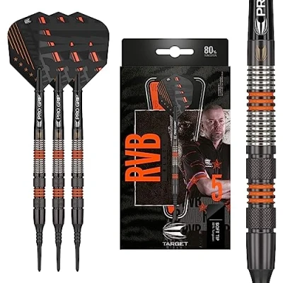 Image de Target Darts Raymond Van Barneveld RVB 80 Black G2 18G Jeu de fléchettes 80% tungstène à Pointe Souple