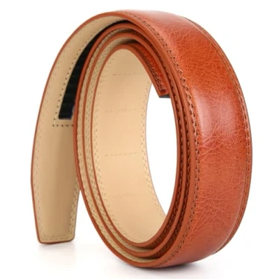 Image de Nelbons Ceinture homme automatique à cliquet pour en cuir de 35 mm large, sans boucle (Rouge N6, 130cm/28 44 taille réglable)