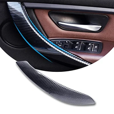 Image de TZYSZDB Noir Poignée Intérieure de Porte Voiture pour BMW F30 F31 F32 F33 F34 F36 F80 F83, Accessoires Décoration (Droite Fibre Carbone)