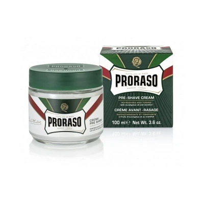 Image de Proraso Crème avant rasage rafraîchissante (pot de 100 ml) pré tonifiante à l&#039;huile d&#039;eucalyptus et au menthol Fabriquée en Italie