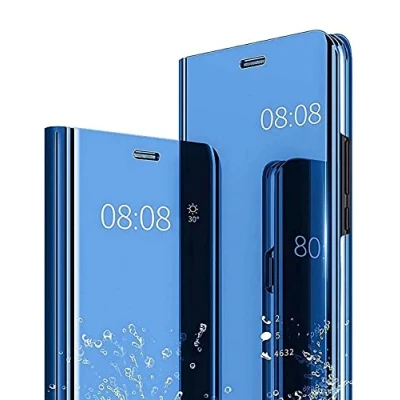 Image de WOBURN Miroir Coque pour Samsung Galaxy A54 5G, Clear Smart View Étui à Rabat Cover, Flip Housse Translucide Standing Support Antichoc Protection Case. Bleu