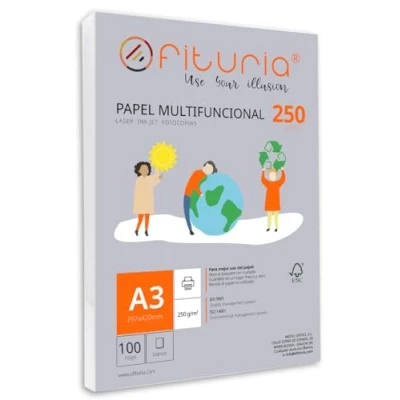 Image de Ramette de papier A3 250g avec 100 feuilles blanches, multifonctionnel pour un usage scolaire et professionnel. Idéal imprimantes laser, à jet d’encre ou photocopieuses Ofituria