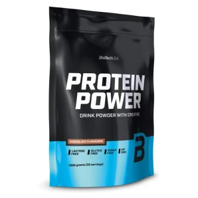 Image de BioTechUSA Protein Power hyperprotéiné, sans sucre, lactose, gluten avec créatine ajoutée, 1 kg, Chocolat