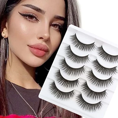 Image de 3D Faux Cils Naturel Court Réutilisables 5paires Fake Lashes Wispy à la main False Eyelashes Vaporeux en Bande Moelleux Eye Petit de Vison Mink par Glowing Win