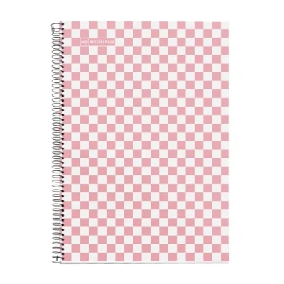 Image de Miquelrius Cahier scolaire 4 x mm, format folio (215 309 mm), 80 feuilles de 90 g/m², quadrillage mm avec marge, reliure à spirale, couverture rigide, motif damier rose