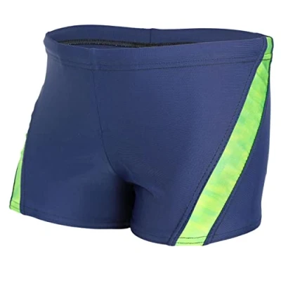 Image de Aquarti Maillot de Bain avec Insert Contrasté Boxer Natation pour Garçon, Bleu Foncé/Vert, 140