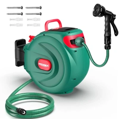 Image de HICHIKA Enrouleur de Tuyau d&#039;Arrosage 20m Extensible Murale pour Jardin avec Verrouillage et Enroulement Automatique, Buse à 8 Modes, Boîte Pivotante 180, Arrosage Extérieur