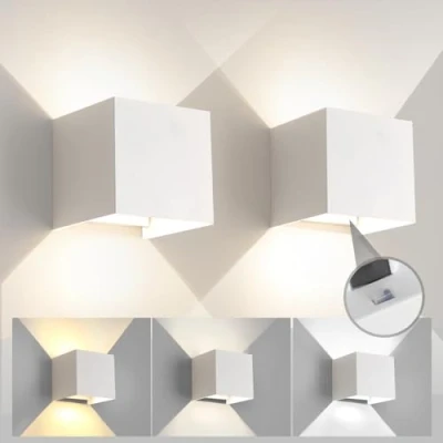 Image de Mille Lucciole 2 Pack Applique Murale Exterieur Interieur Lumiére Réglable 3 Couleurs LED Lampe Extérieures IP65 Etanche Modern 12W Blanc Réglage de l&#039;angle d&#039;éclairage