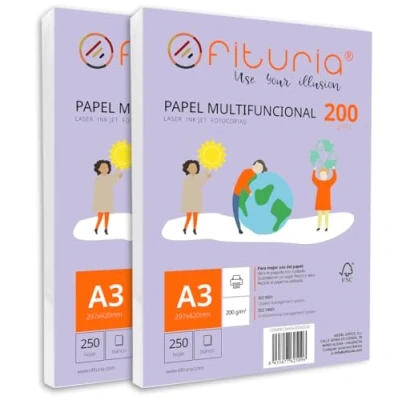 Image de Ramette de papier A3 200g avec 500 feuilles blanches, multifonctionnel pour un usage scolaire et professionnel. Idéal imprimantes laser, à jet d’encre ou photocopieuses Ofituria