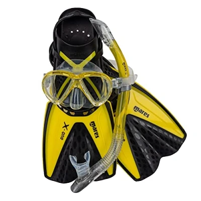 Image de Mares Masque Tuba et Palmes Aquazone Set X One Marea, Ensemble avec Masque, Snorkeling Adulte Unisex, Blanche/Jaune, L/XL