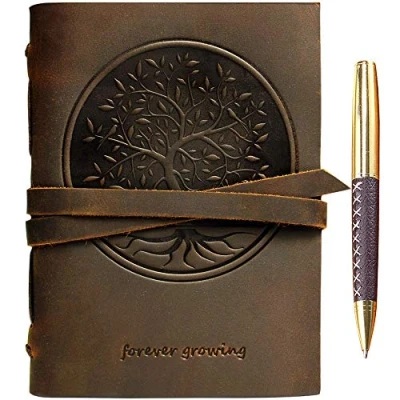 Image de Carnet de Notes Cuir Véritable Journal Arbre Vie En Relief Voyage à La Main Vintage Écriture Notebook Pour Hommes &amp; Femmes Antique Cahier Rustique 18x13cm Sketchbook