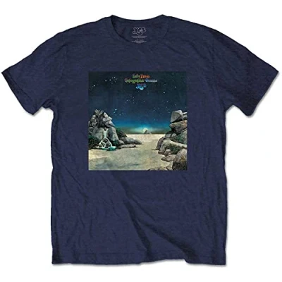 Image de YES T Shirt Topographic Oceans Band Logo Nouveau Officiel Homme Navy Bleu Size XL