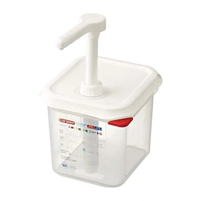 Image de Araven Distributeur de sauce Gn 1/6 Transparent 2,6 l Passe au lave vaisselle Pompeà pousser