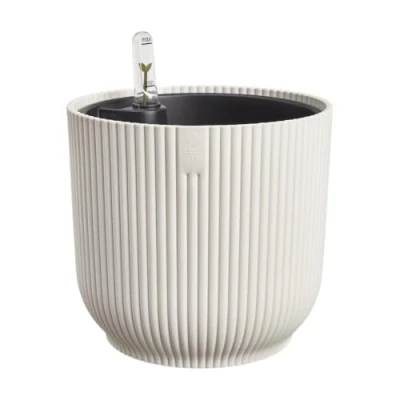 Image de Elho Vibes Fold Rond avec Système D&#039;Irrigation Plastique 100% Recyclé Pot De Fleurs pour Intérieur Ø 22 cm Blanc/Blanc Lin