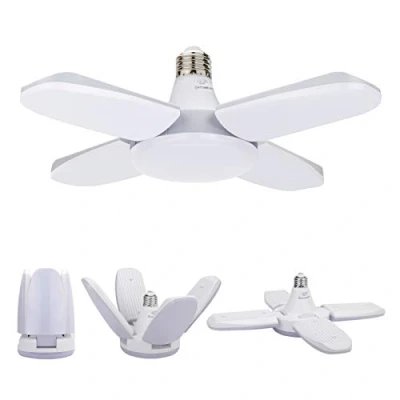 Image de Exmate Éclairage de Garage à LED, 60W E27 6500K 4800lm Lampe Déformable avec 4 Panneaux Réglables, Plafonnier LED pour Entrepôt Atelier Sous sol Salle Gym Cuisine