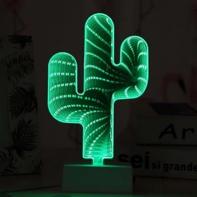 Image de xiao lumière de nuit miroir 3D, Tunnel infini, LED 3D Mirror Light Ligh (Cactus)