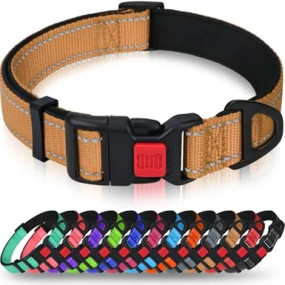Image de Taglory Collier pour Chien, en Nylon Réfléchissant Réglable Classique avec Rembourré Doux Respirant Mesh Petits Chiens, S, Marron