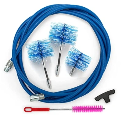 Image de BARETTO Kit Nettoyage Poêles à Granulés, Rallonge de 3 Mètres pour Le des Granulés avec Coude 90, Brosses en Nylon (2 Flex 80 mm et 100 mm, 1 Standard 120 mm)