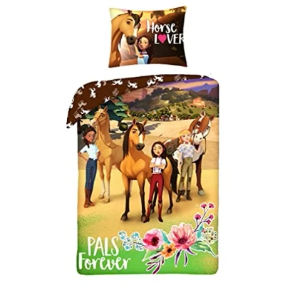 Image de Halantex SP 8321BL Parure de lit réversible Spirit Cheval Sauvage Pals Forever 100% Coton 2 pièces Housse Couette et taie d&#039;oreiller Multicolore 140 x 200 cm / 70 90