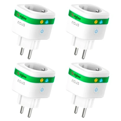 Image de NOUS A7Z Prise Connectée ZigBee avec Suivi Énergie, 16A, Contrôle Vocal &amp; via App, Programmation Minuterie, Compatible Alexa, Google Home, Home Assistant, Tuya, Hub Requis, 4 Pack