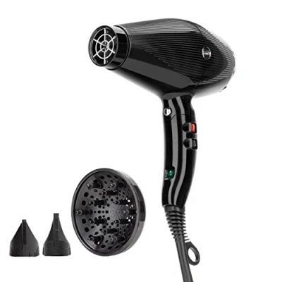 Image de GAMMA+ Sèche cheveux Ionique G TRONIC Dual Ionic 2500, Professionnel Léger 390 gr, Interrupteur On/Off Fonction Ionique, Moteur Numérique Brushless, Silencieux (Prise SCHUKO, Noir)
