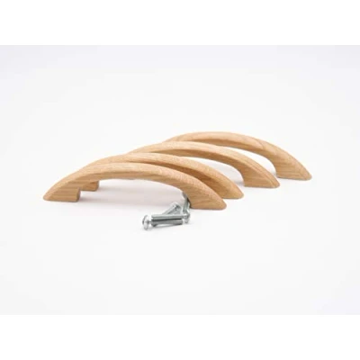Image de Lot de 4 poignées meuble en chêne avec vis fixation Surface laquée Poignée tiroir/porte massif