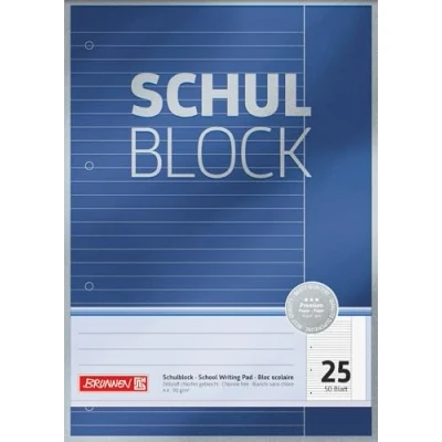 Image de Brunnen Schulblock / Notizblock Premium (A4, 50 Blatt, liniert, mit Rand, Lineatur 25, gelocht, kopfverleimt, 90 g/m²)
