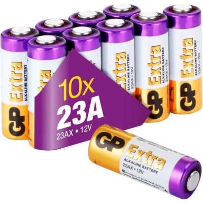 Image de Piles 23A 12v MN21 Lot de 10 GP Extra Batteries Alcalines 23A, A23, 23AE, MN21, V23GA Longue durée, très puissantes et idéales pour Une Utilisation Quotidienne