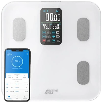 Image de Active Era Pèse Personne Balance Connectée Bluetooth avec écran LED, Balances Numérique 16 mesures, App mobile, Impédancemètre (IMC/BFR/Muscle/Eau/Graisse Corporelle/Masse osseuse/BMR) Blanc