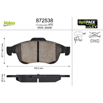 Image de VALEO 872538 Jeu de plaquettes frein Essieu avant contact signal d&#039;usure exclu sans kit vis fixation, pour conditions d’usage difficiles