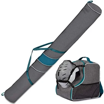 Image de Ferocity Premium Housse à Skis Sac &amp; Chaussures de Ski Set pour Bottes 1 Paire 170 cm Casque avec Poche Filet Amovible Len Turquoise with Mesh [053]