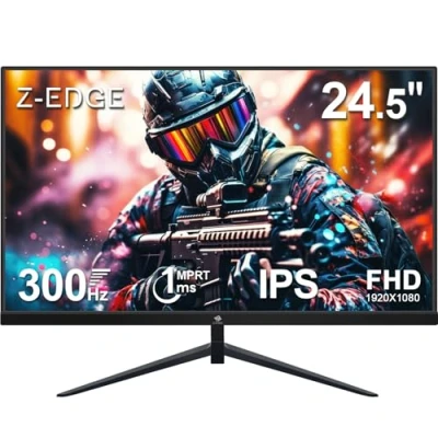 Image de Z Edge Ecran Gaming 25&#039;&#039; 300 Hz (DP1.4x2), IPS Panel, 240 (HDMI2.0x2), FHD 1080P, 1ms, FreeSync, Moniteur PC Gamer LED 16:9, Inclinaison Réglable, Bordure ultra fine, VESA 75*75mm (DP Câble Inclus)