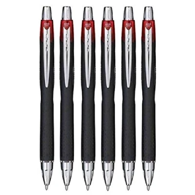 Image de Balle à Uni Rouge rétractable Jetstream Pointe Large Stylo roller 1 mm et 0,45 Line largeur imperméable Pinces séchage rapide Pigment d&#039;encre pour une écriture 12 (Lot de 6)
