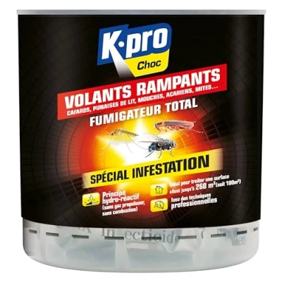 Image de K.PRO Choc Fumigateur Total Élimine Tous Les Insectes Volants &amp; Rampants Spécial Infestation Action Radicale Technique Professionnelle Pour 260m3 20g