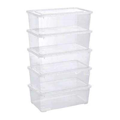 Image de Grizzly Lot de 5 Boites Rangement avec Couvercle L Caisses empilables en plastique transparent Pour vêtements, chaussures, jouets, bricolage
