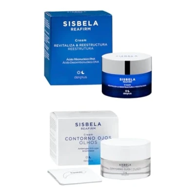 Image de Pack 2 Crème visage revitalise et restructure 50 ml avec acide ribonucléique RNA Tous types de peaux + contour des yeux 15 anti rides illuminateur Sisbela Reafirm peaux. Deliplus
