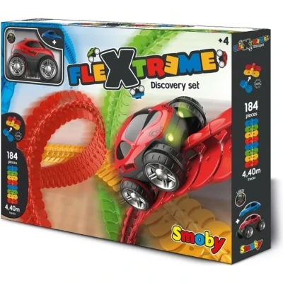Image de Smoby FleXtreme Set Découverte 4m40 de Circuit Voiture 184 Pistes Flexibles et Modulables + 1 Véhicule Effets Lumineux Piles Incluses 180902