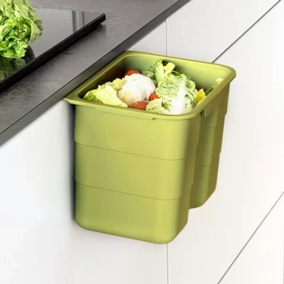 Image de SO TECH® BIKI Poubelles Déchets Verts 4,2 L vert avec Couvercle Collecteur à Accrocher Corbeille Poubelle de
