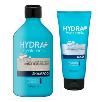 Image de Pack 2 Shampoing 400 ml et Mask Après shampooing 200 Hydra Hyaluronic cheveux normaux à secs avec acide hyaluronique, niacinamide provitamine B5. Paquet 1 x Deliplus