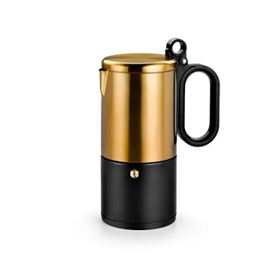 Image de BRA Kaffe Cafetière en Acier Inoxydable 4 Tasses, Noir et Cuivre, Tous Feux Dont Induction