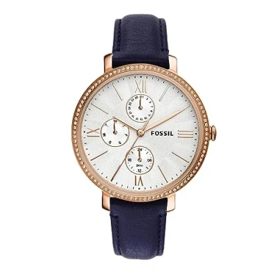 Image de Fossil Montre pour Femme Jacqueline Multifunction, Mouvement Multifonction, Boîtier en Acier Inoxydable or Rose 38mm avec Bracelet Cuir, ES5096