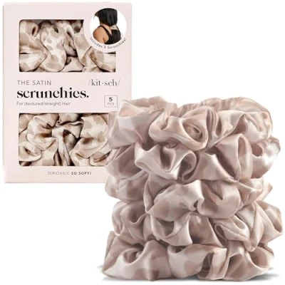 Image de Kitsch Lot de 5 chouchous en satin pour femme, plus doux que la soie cheveux, filles, attaches à cheveux femmes, sans dommages,