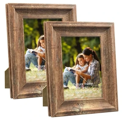 Image de PETAFLOP Cadre Photo 10x15, Lot de 2 Cadres en Bois Rustiques et Marrons
