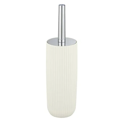 Image de WENKO Kit d&#039;accessoires pour WC Agropoli blanc crème, support fermé le rangement de la brosse en plastique haute qualité et à surface structurée, sans BPA, hygiénique, Ø 10 x 36,5 cm