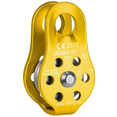 Image de ALPIDEX Poulie De Renvoi 22 KN Fix Pulley Palan pour des Cordes Textils D&#039;Un Diamètre D&#039;au Plus 13 mm EN12278, Couleur: Or