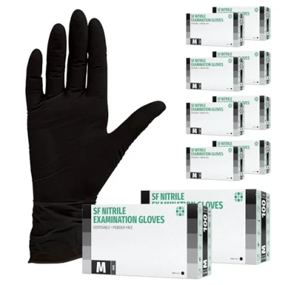 Image de gants en nitrile 1000 pièces 10 boites (M, Noir) d&#039;examen jetables, sans poudre, latex, non stériles, cuisine sanitaire, de nettoyage, médicaux, tatouage, à usage